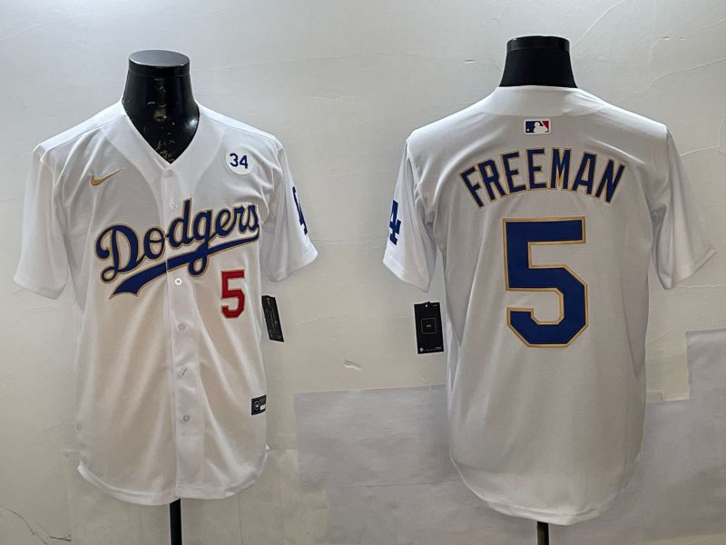 Men Los Angeles Dodgers #5 Freeman White Gold Game 2025 Nike MLB Jersey style 02255